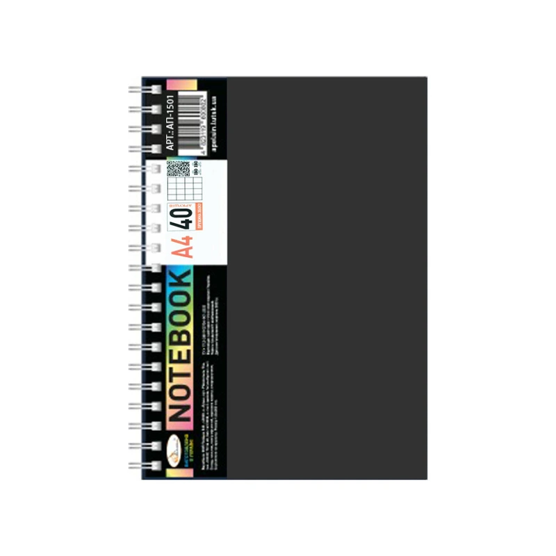 Блокнот А4 АП-1501(Black) 40 аркушів, пружина збоку — Апельсин
