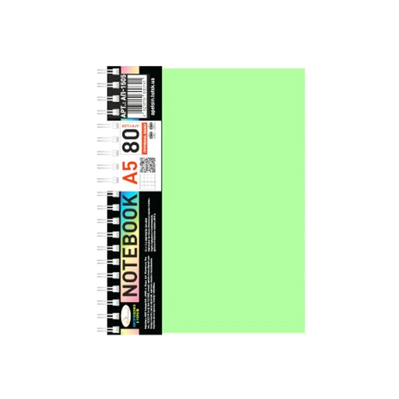 Блокнот А5 АП-1505(Light Green) 80 аркушів, пружина збоку — Апельсин