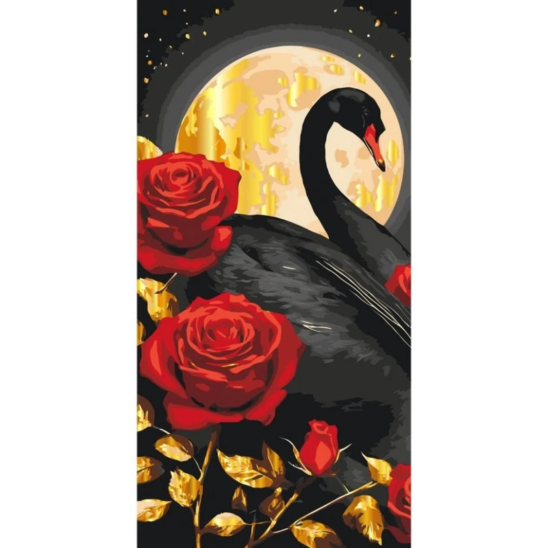 Картина за номерами "Чорний лебідь" 11588-AC з металізованими фарбами 40x80 см