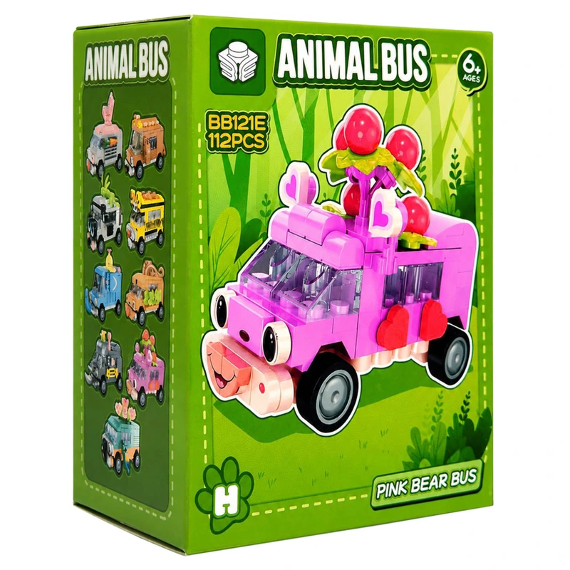 Дитячий конструктор Pink Bear Bus BB121E-H серії "Animal Bus", 112 деталей — Bambi