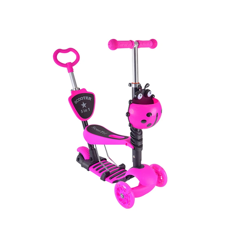 Дитячий самокат з батьківською ручкою Bambi SC20139 PU колеса зі світлом Рожевий — Bambi