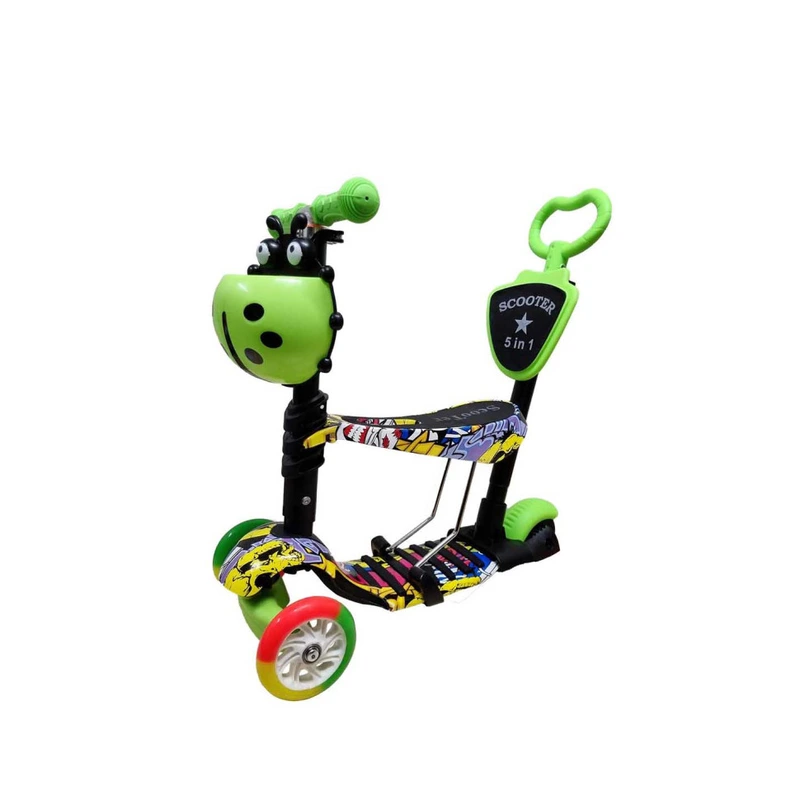 Дитячий самокат з батьківською ручкою Bambi SC20482 колеса PU зі світлом Зелений — Bambi