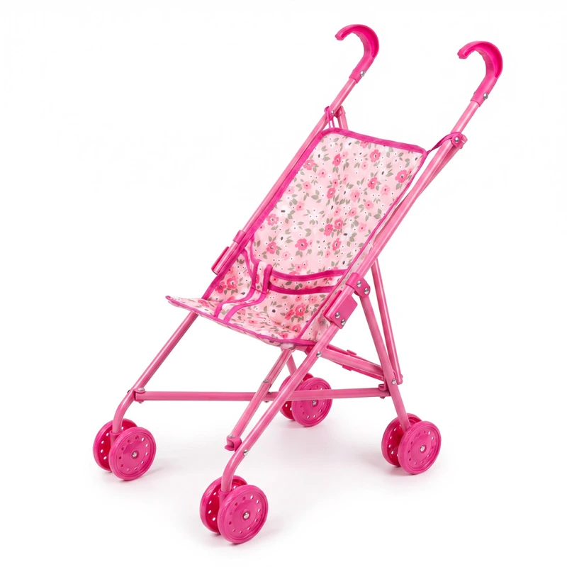 Коляска для ляльок Рожева квіточка 9302 W-22 тростинка — Bambi