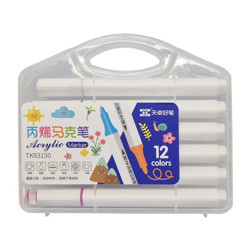Набір акрилових маркерів Kiddy TK83150 plastic box, 12 кольорів