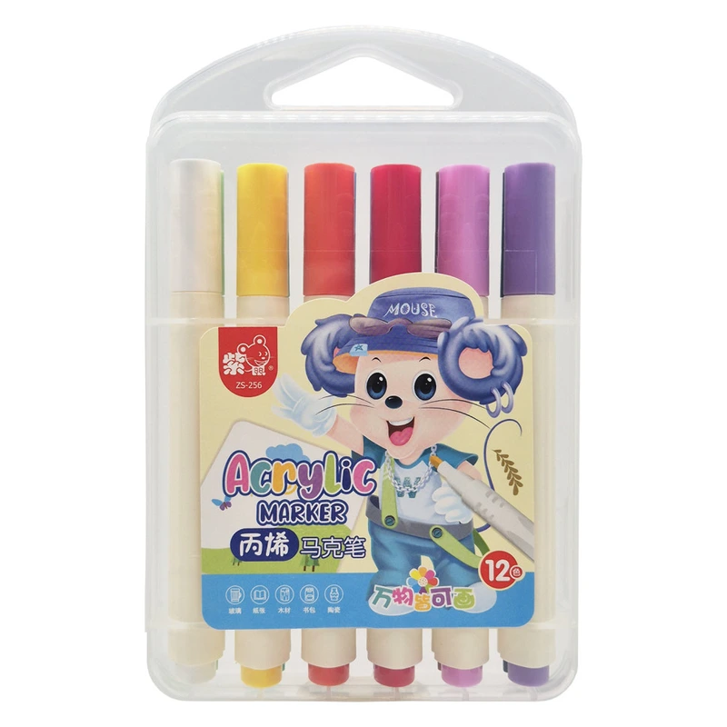 Набір акрилових маркерів "Mouse" ZS-256-12 тригранні, 12 шт — Bambi