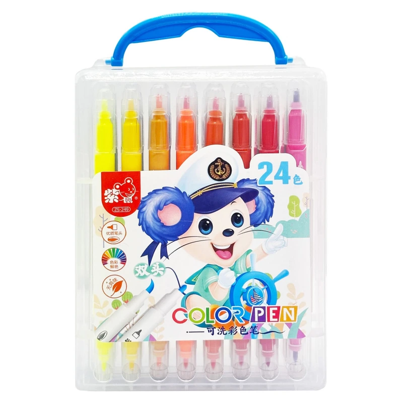 Набір двосторонніх фломастерів 249-24(Blue) у пластиковому боксі, 24 кольори