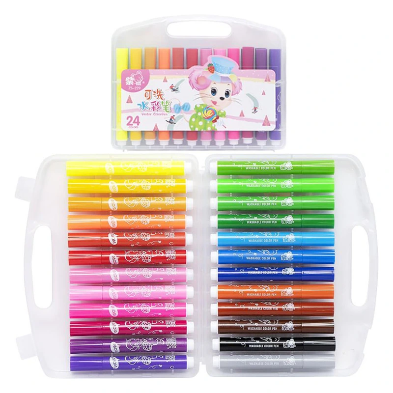 Набір фломастерів "Water color pen" 229-24(Pink) 24 кольори, у пластиковому боксі — Bambi