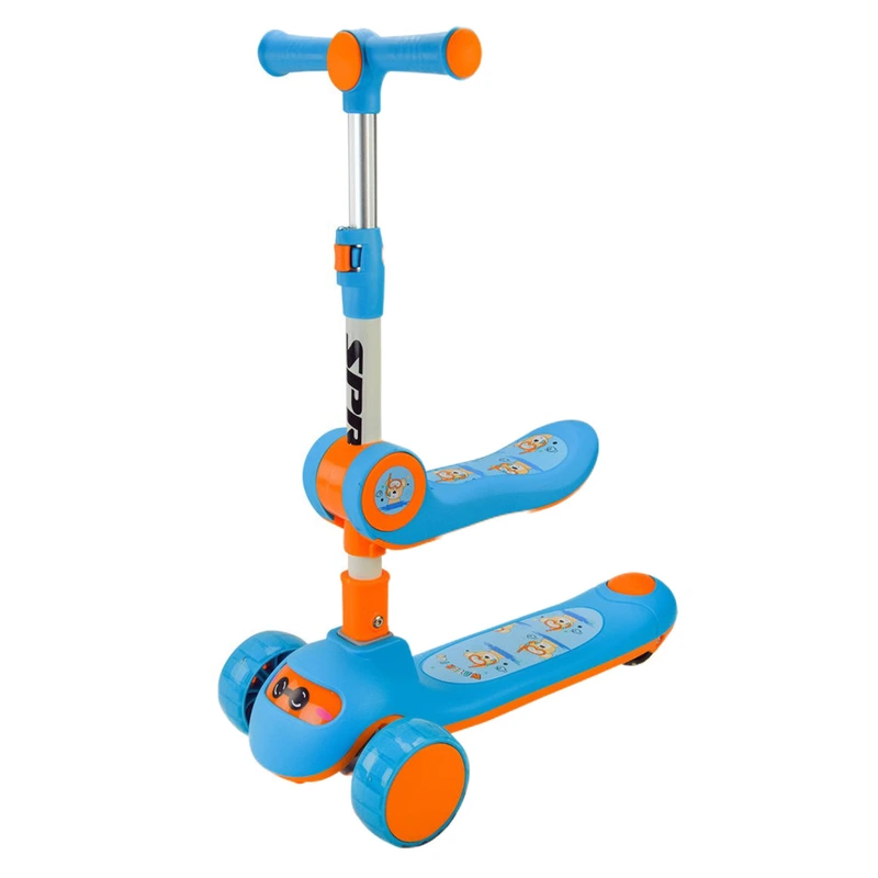 Самокат дитячий 3-х колісний SC2422(Blue) 3в1 колеса що світяться, синій — Bambi