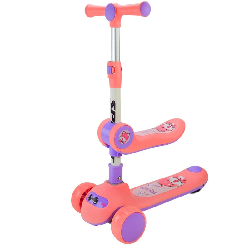 Самокат дитячий 3-х колісний SC2422(Pink) 3в1 колеса що світяться, рожевий — Bambi