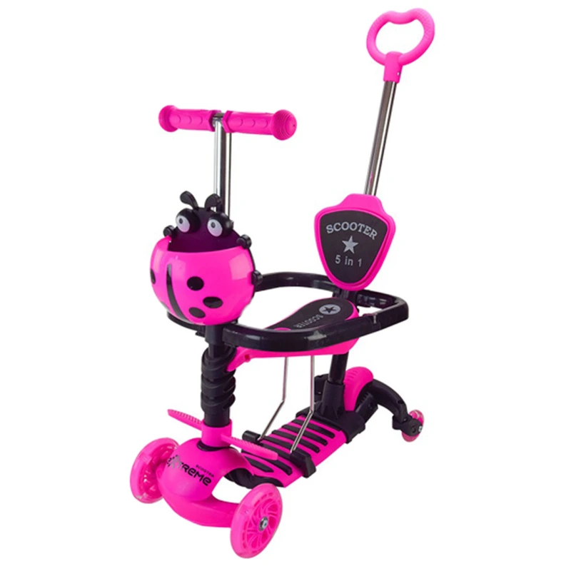 Самокат дитячий 3-х колісний Scooter Children's SC2501(Pink) 3в1 колеса що світяться, рожевий — Bambi