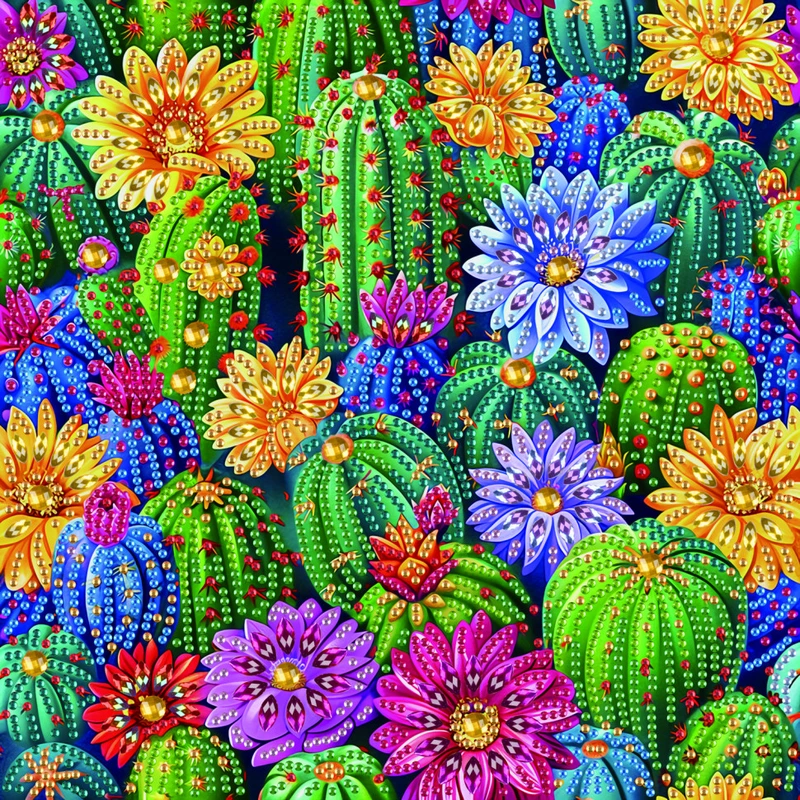 Алмазна мозаїка "Квіткові кактуси" BH014 неповна викладка 25х25 см
