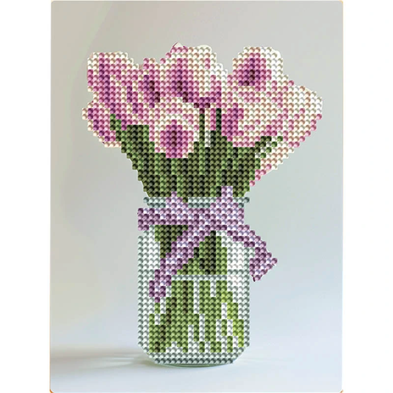 Алмазна мозаїка "Тюльпани у вазі" DM3001 з мольбертом 17x22.5 см