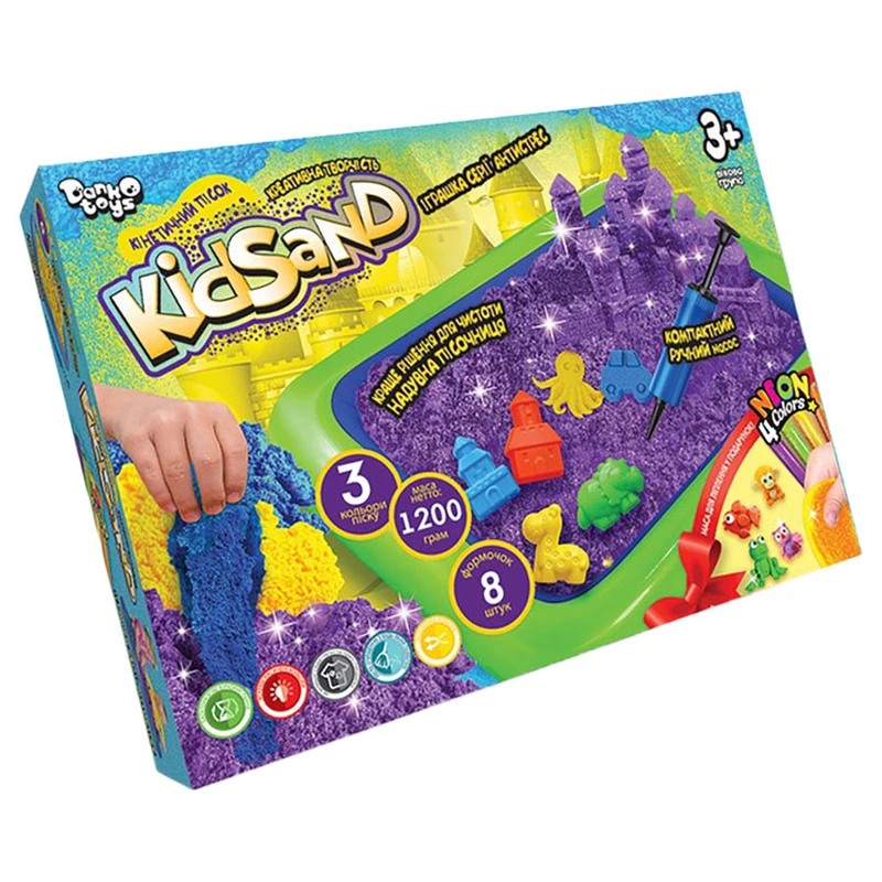 Кінетичний пісок KіdSand набір 8096DT, 1200 г піску і пісочниця — Danko Toys