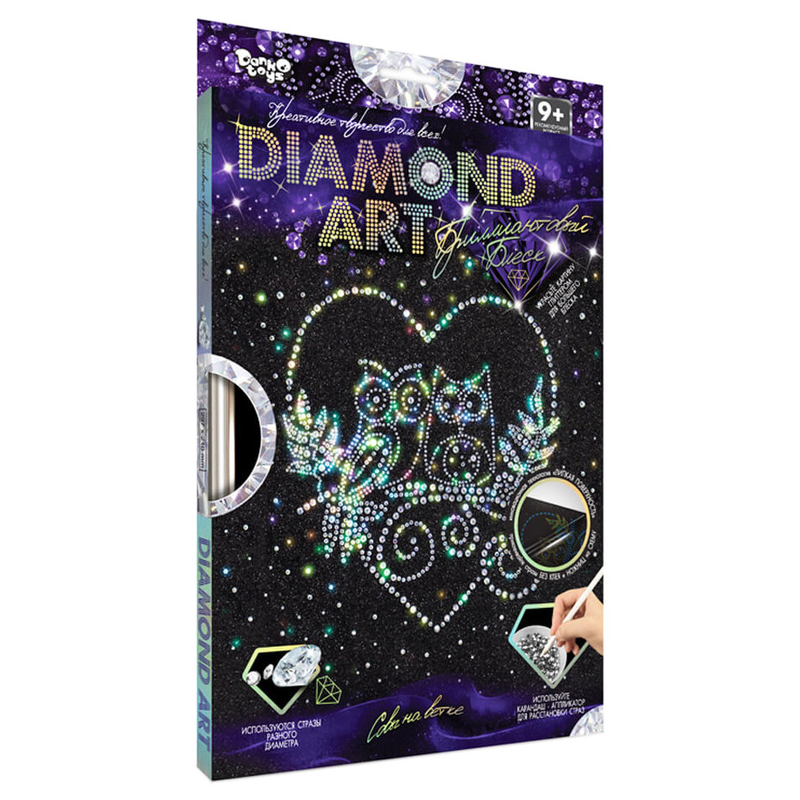 Комплект креативної творчості "DIAMOND ART" DAR-01, 10 видів  Сови на гілці — Danko Toys