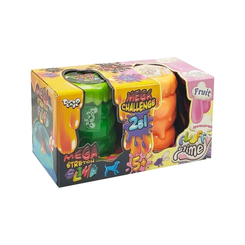 В'язка маса 2 в 1 "Mega Stretch Slime" та "Fluffy Slime" FLS-03-01U Зелений-помаранчевий — Danko Toys
