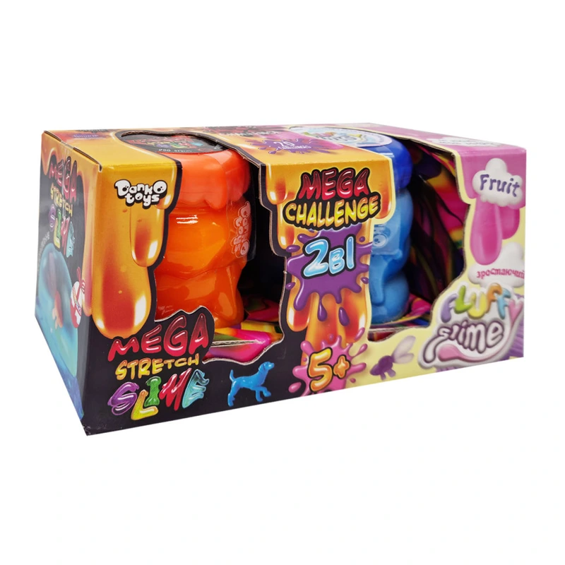 В'язка маса "2 в 1 "Mega Stretch Slime" та "Fluffy Slime" FLS-03-01U укр Помаранчево-блакитний — Danko Toys