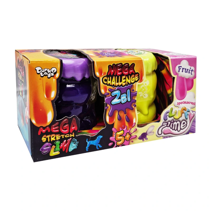 В'язка маса "2 в 1 "Mega Stretch Slime" та "Fluffy Slime" FLS-03-01U укр Фіолетово-жовтий — Danko Toys