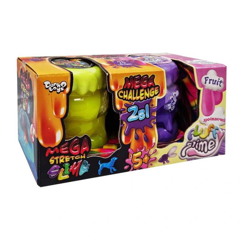 В'язка маса "2 в 1 "Mega Stretch Slime" та "Fluffy Slime" FLS-03-01U укр Жовто-фіолетовий — Danko Toys