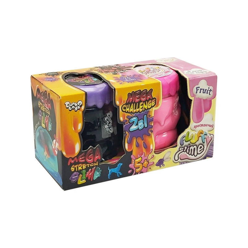 В'язка маса 2 в 1 "Mega Stretch Slime" та "Fluffy Slime" FLS-03-01U Блакитний-рожевий