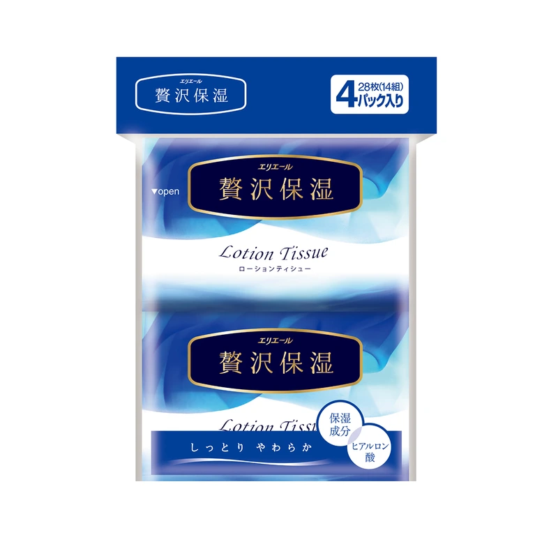 Хусточки папер. екстразаспокійливі elleair PREMIUM LOTION з гліц,кол,гіал.кисл.(4 киш.упак*14 шт) — elleair
