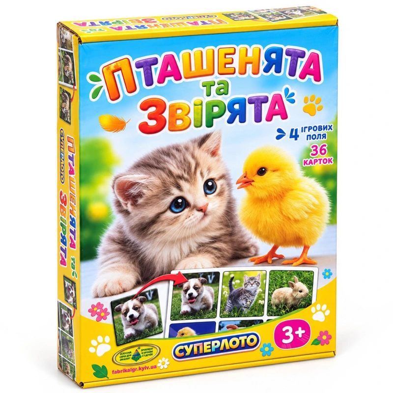 Настільна гра супер ЛОТО "Пташенята і звірята" 81985, 36 карток — Енергія Плюс