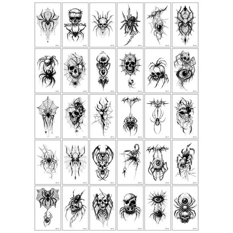 Набір тимчасових тату "Чорні міні №7" black-tattoo-mini-set-7-ZZC-30, 30 штук, розмір 9,5 х 9,5 см