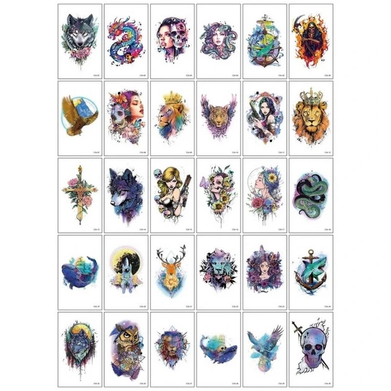 Набір тимчасових тату "Кольорові міні №5" color-tattoo-mini-set-5-30-CSA30, 30 штук, розмір 9,5 х 9,5 см
