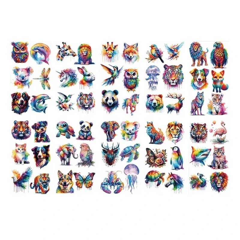 Набір тимчасових тату "Тварини - акварель" animals-watercolor-mini-set-1-10, 10 штук, розмір 12 х 7 см