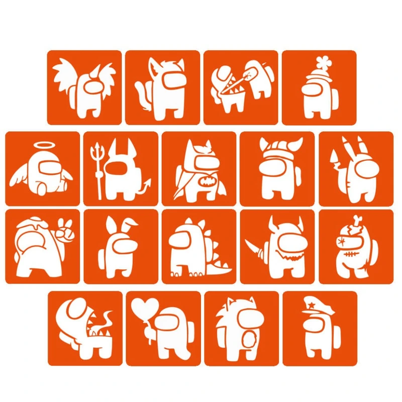 Набір трафаретів для біо-тату "Among Us #2" Among-Us-2-5x5-18, 18 трафаретів — Fresh Tattoo