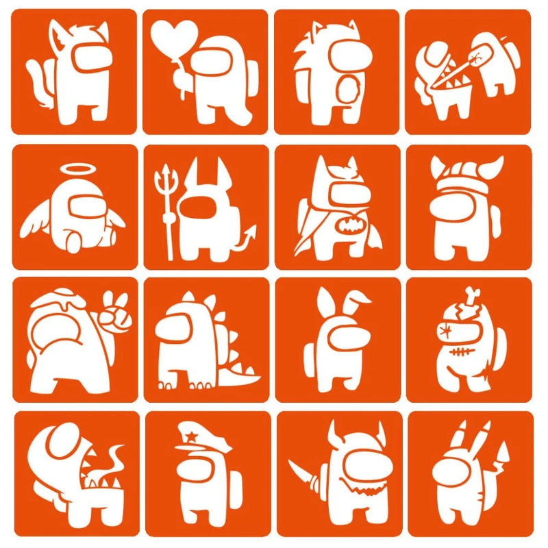 Набір трафаретів для біо-тату "Among us №2" Among-Us-2-6x6-16, 16 трафаретів — Fresh Tattoo