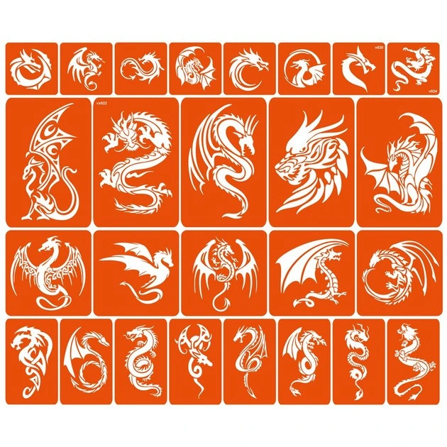 Набір трафаретів для біо-тату "Дракони - великий мікс" dragons-big-mix — Fresh Tattoo