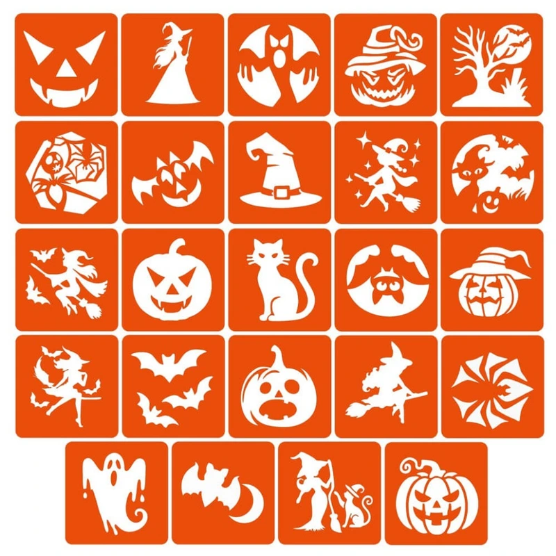 Набір трафаретів для біо-тату "Хелловін №2" Hallowween-2-24, 24 трафарети 6х6 см