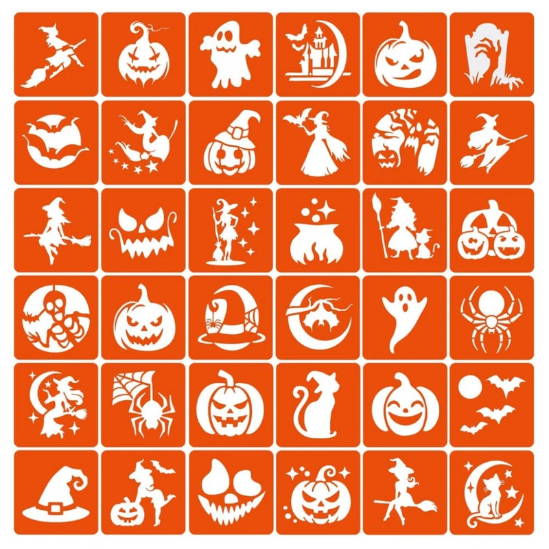 Набір трафаретів для біо-тату "Хелловін №3" Hallowween-3-36, 36 трафаретів 5х5 см