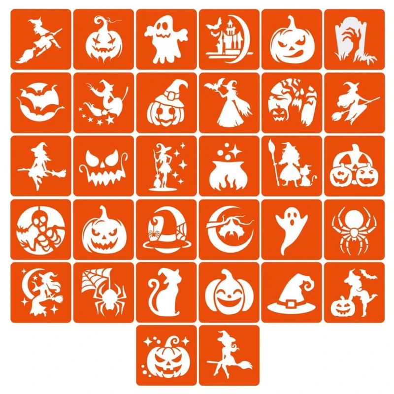 Набір трафаретів для біо-тату "Хелловін №3" hallowween-3-32, 32 трафарети 6х6 см