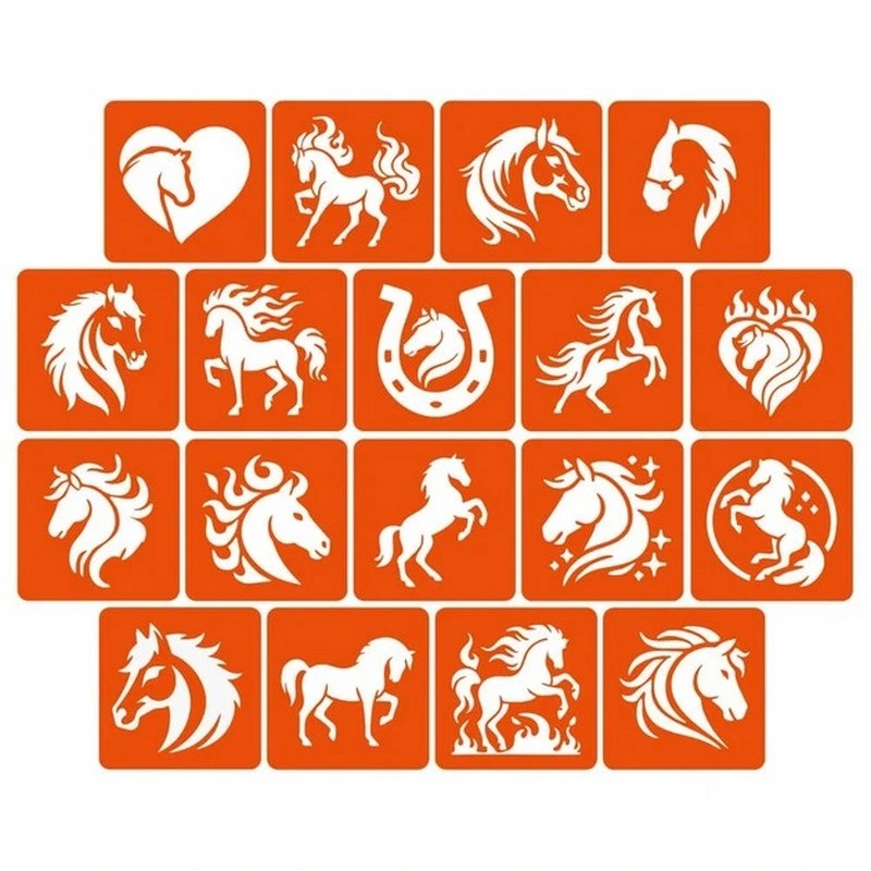 Набір трафаретів для біо-тату "Коні" horses_5x5_18_1, 5х5 см — Fresh Tattoo