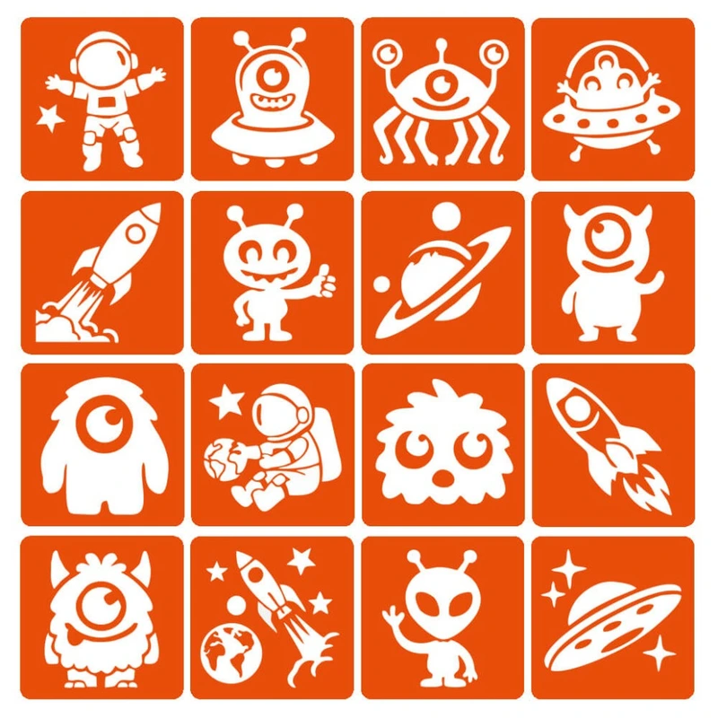 Набір трафаретів для біо-тату "Монстри та ракети №2" monsters-and-rockets-2-6x6-16 — Fresh Tattoo