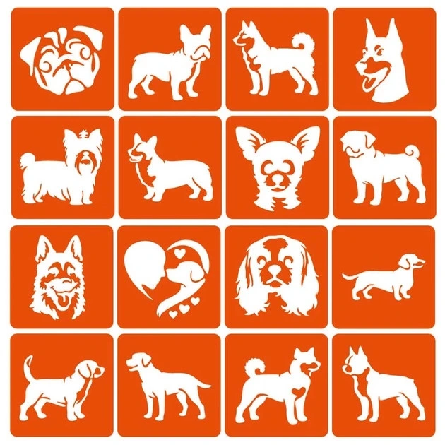 Набір трафаретів для біо-тату "Собаки" Fresh Tattoo dogs-6x6-16 — Fresh Tattoo