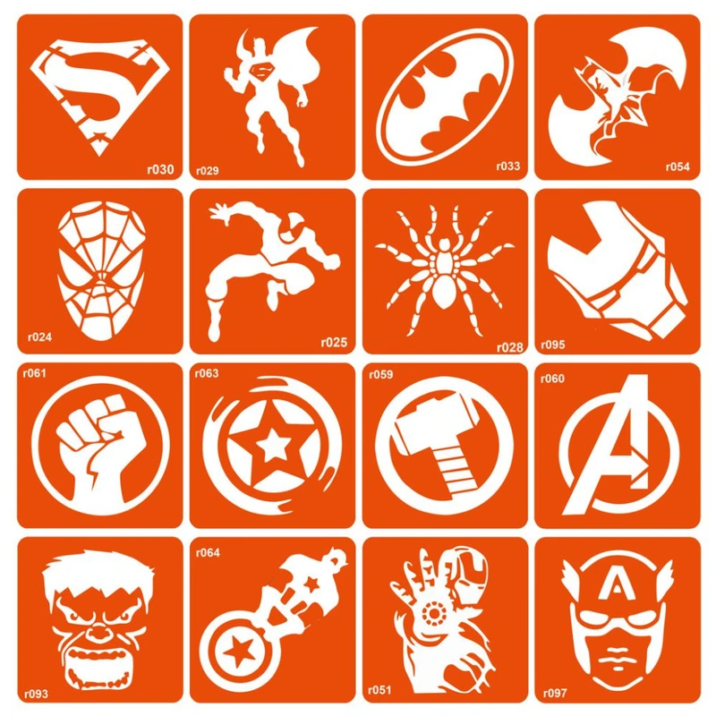Набір трафаретів для біо-тату "Superheroes" superheroes-16 — Fresh Tattoo