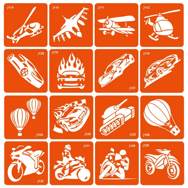 Набір трафаретів для біо-тату "Transport" transport-16