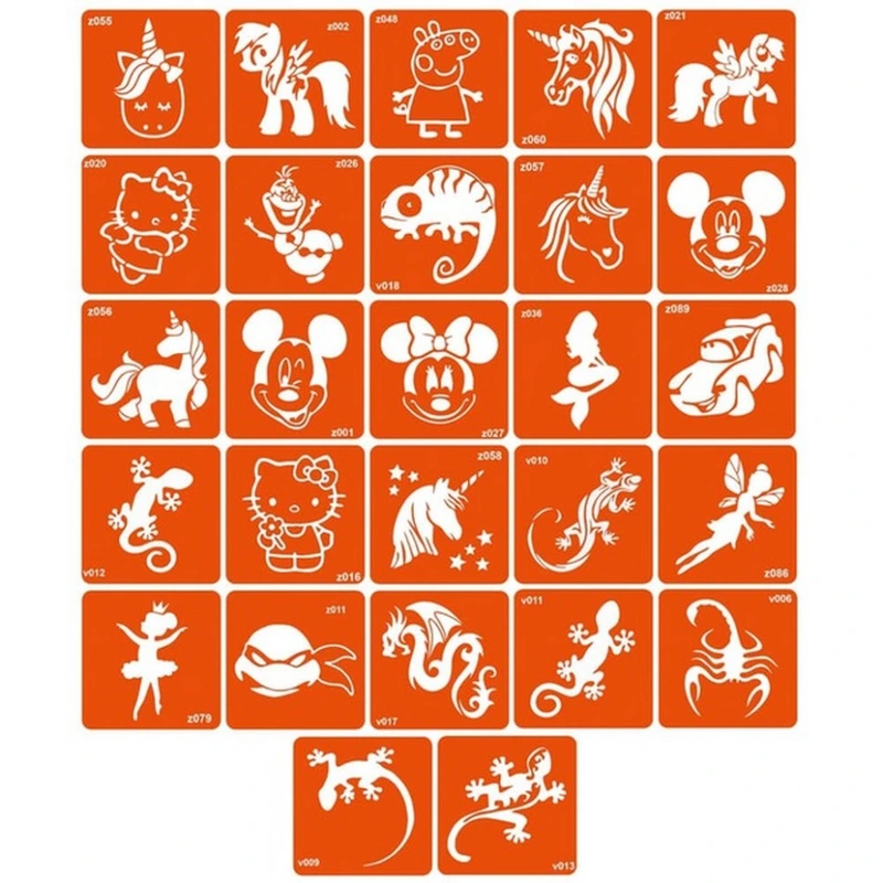 Набір трафаретів для біо-тату "Z+V - мультики, ящірки" z-v_simple_5x5_27_1