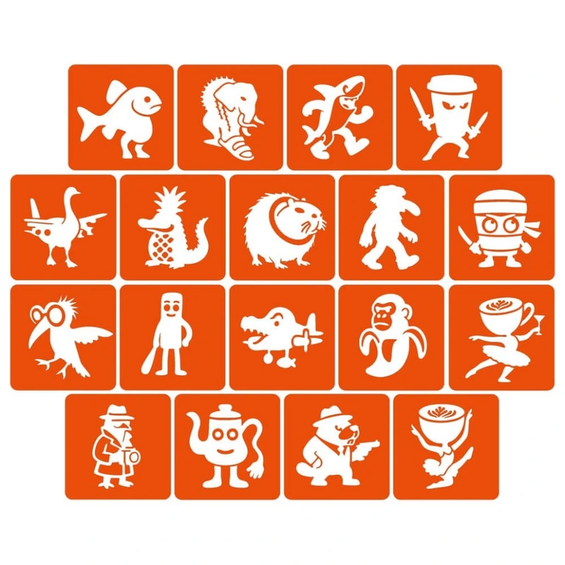 Набір трафаретів для біотату "Італійський брейнрот №2" Italian-brainrot_5x5_18_2 — Fresh Tattoo