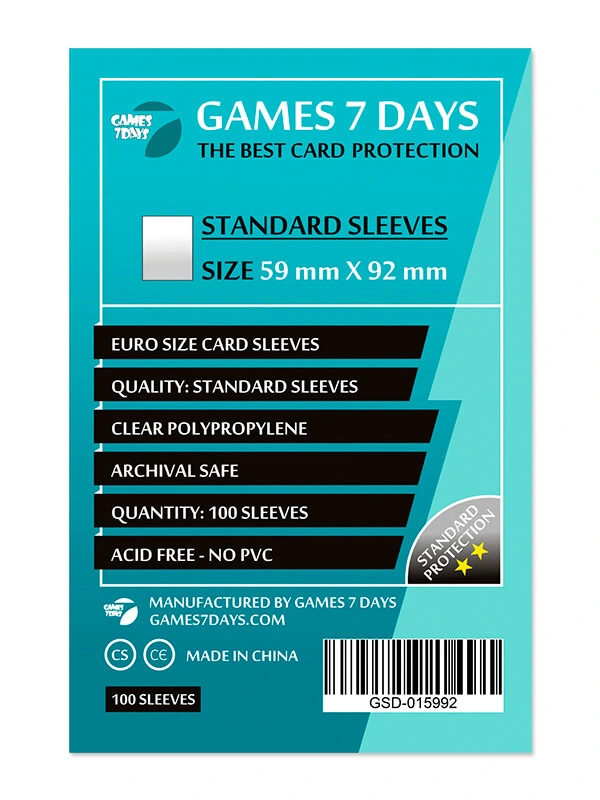 Протектори Games7Days (59 x 92 мм) Standard Euro Size (100 шт) — Games7Days