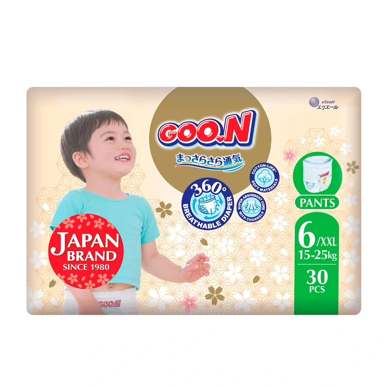 Трусики-підгузки GOO.N Premium Soft для дітей 15-25 кг (розмір 6(2XL), унісекс, 30 шт) — Goo.N