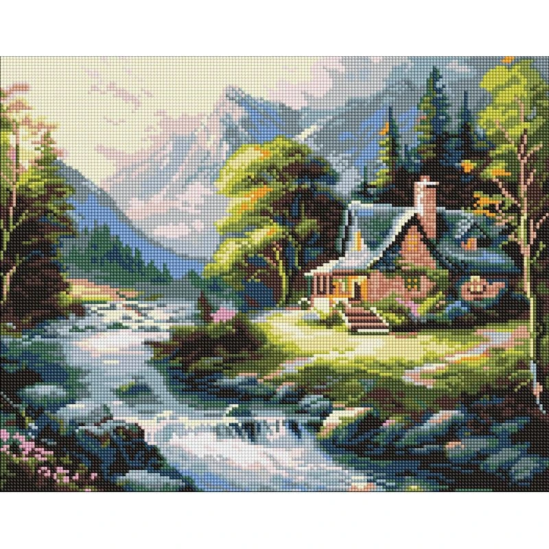 Алмазна мозаїка "Будиночок у горах" ©art_selena_ua AMO20002, 40х50 см