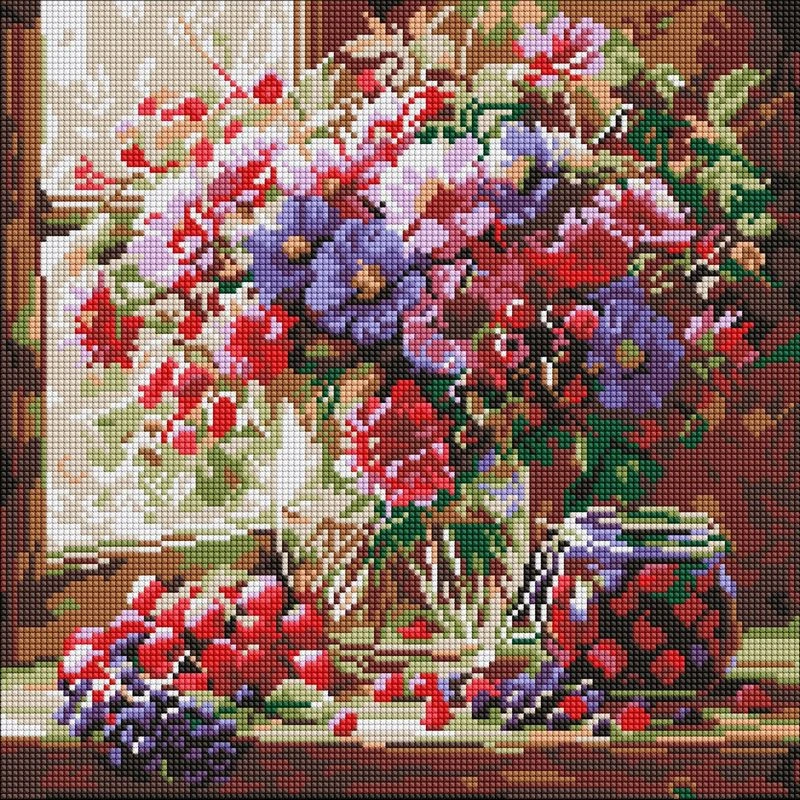Алмазна мозаїка "Букет і фрукти" ©art_selena_ua AMO8314, 40х40 см