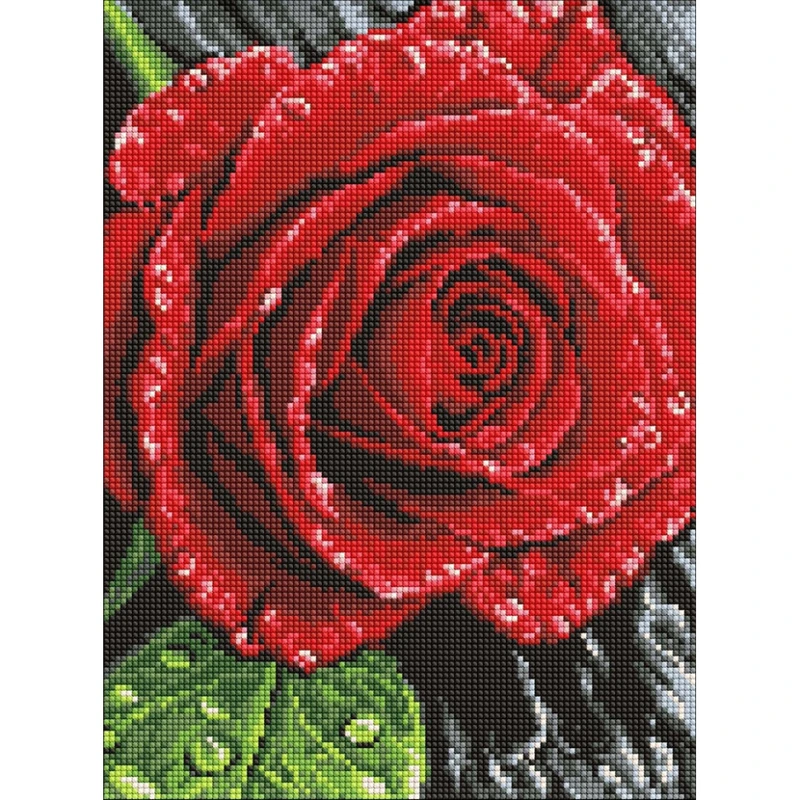 Алмазна мозаїка "Червона троянда в росі" ©art_selena_ua AMO20430, 30х40 см