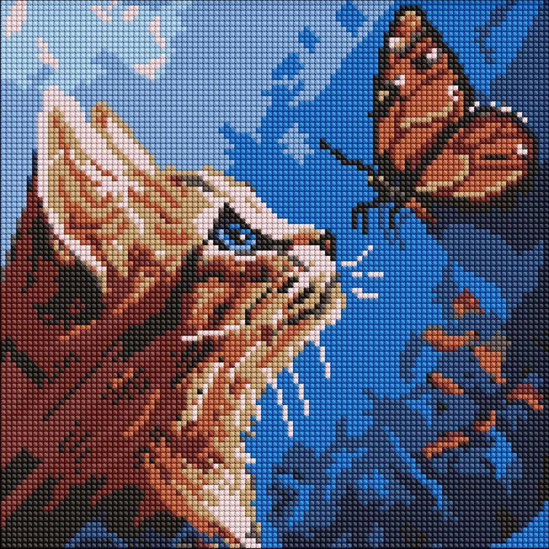 Алмазна мозаїка "Котик та метелик" ©art_selena_ua AMO20076, 30х30 см — Ideyka