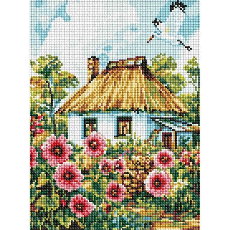 Алмазна мозаїка "Мальви біля хати" ©art_selena_ua AMO8266, 30х40 см
