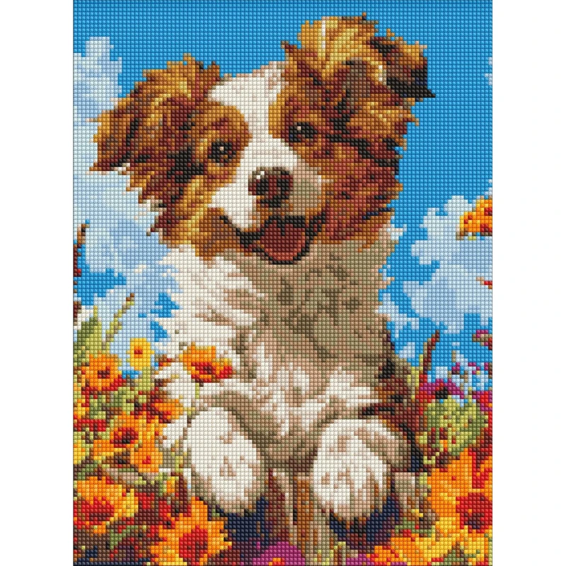 Алмазна мозаїка "Собака у квітах" ©art_selena_ua AMO20015, 30х40 см — Ideyka