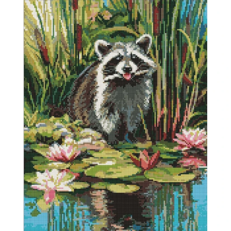 Алмазна мозаїка "Єнот у ставку" ©art_selena_ua AMO20312, 40х50 см